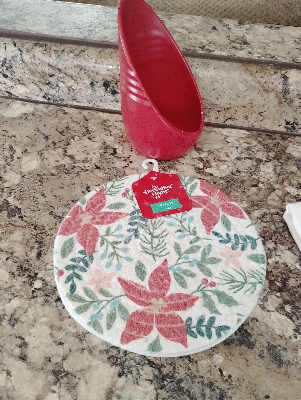 Red Poinsettia Kitchen Towel & Coaster Set